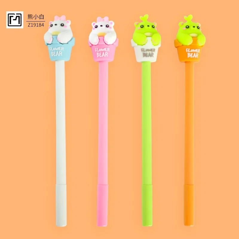 24pcs Creative stationery bear boy bear Xiaobai neutral pen cute cartoon soft silicone glue pen