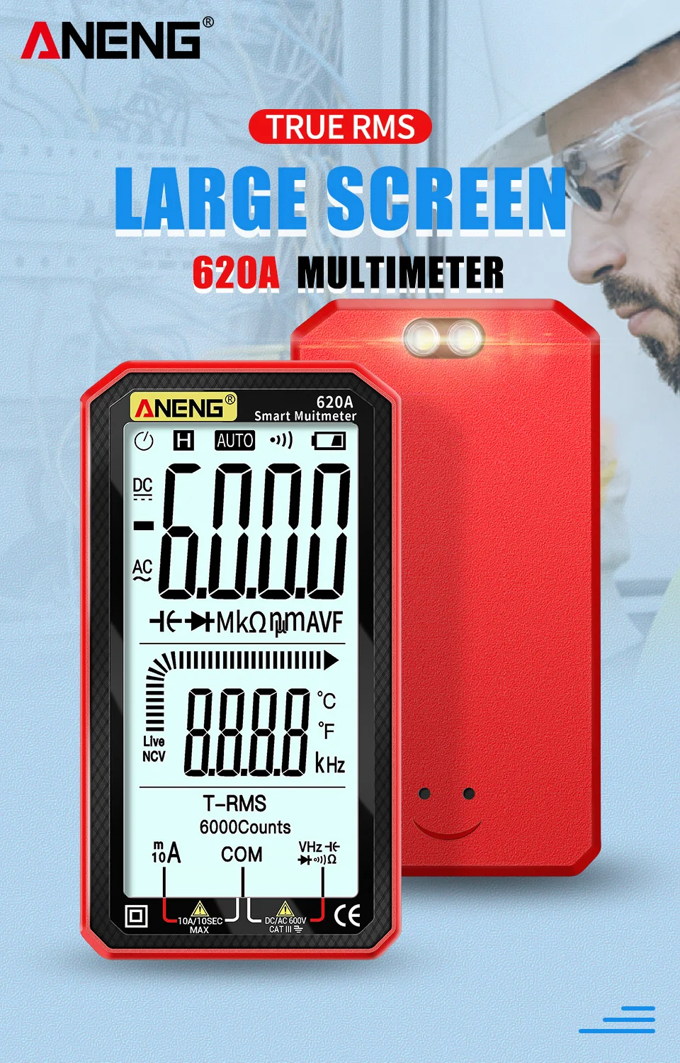

6000 Count Multimetro Test AC/DC Voltage Tester Current 10A Zero Fire Line Resistor/Capacitor/Diode Meter ANENG 620A Multimeters