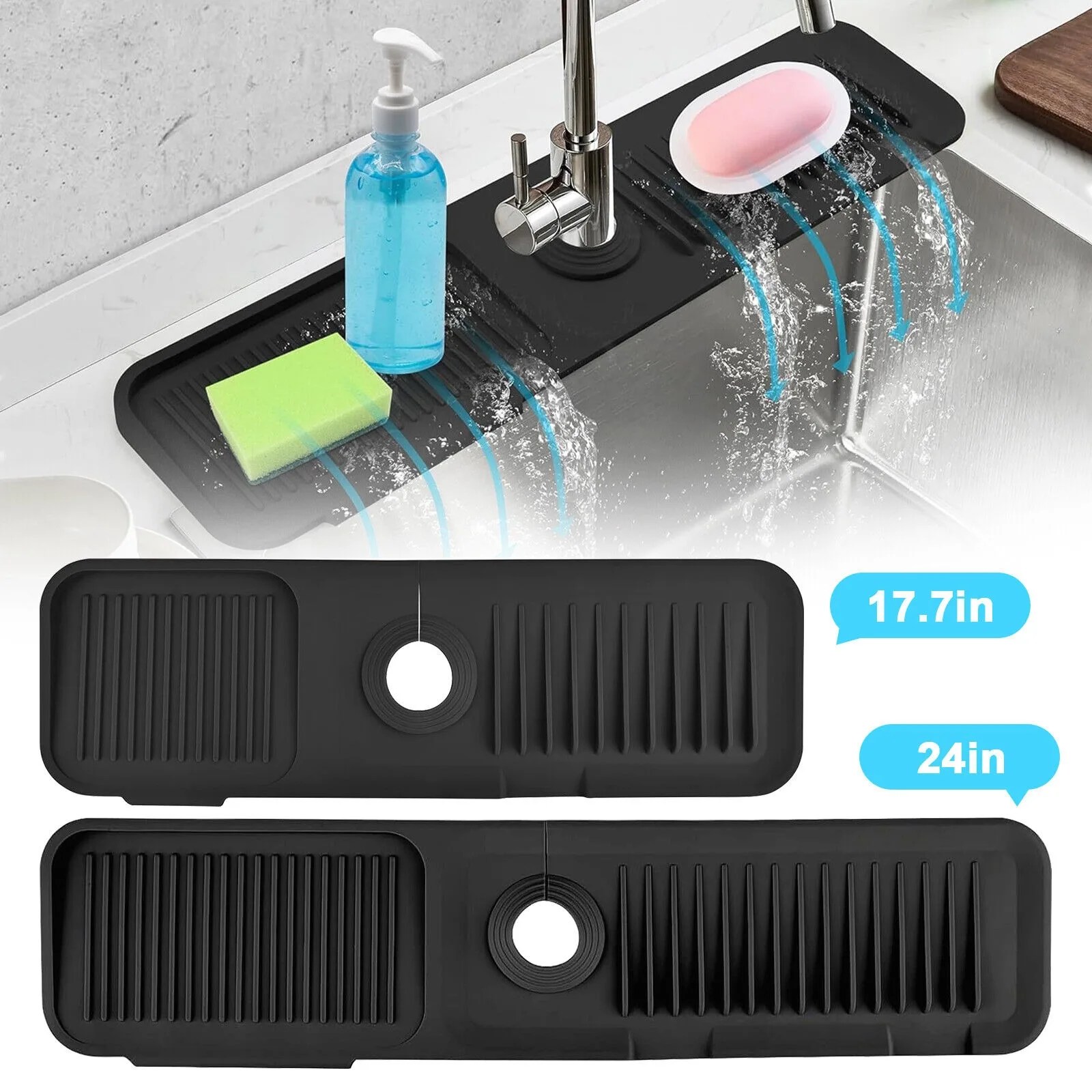 US Kitchen Faucet Sinks Splash Guard Silicone Drain Pad Water Catcher Tray Slip