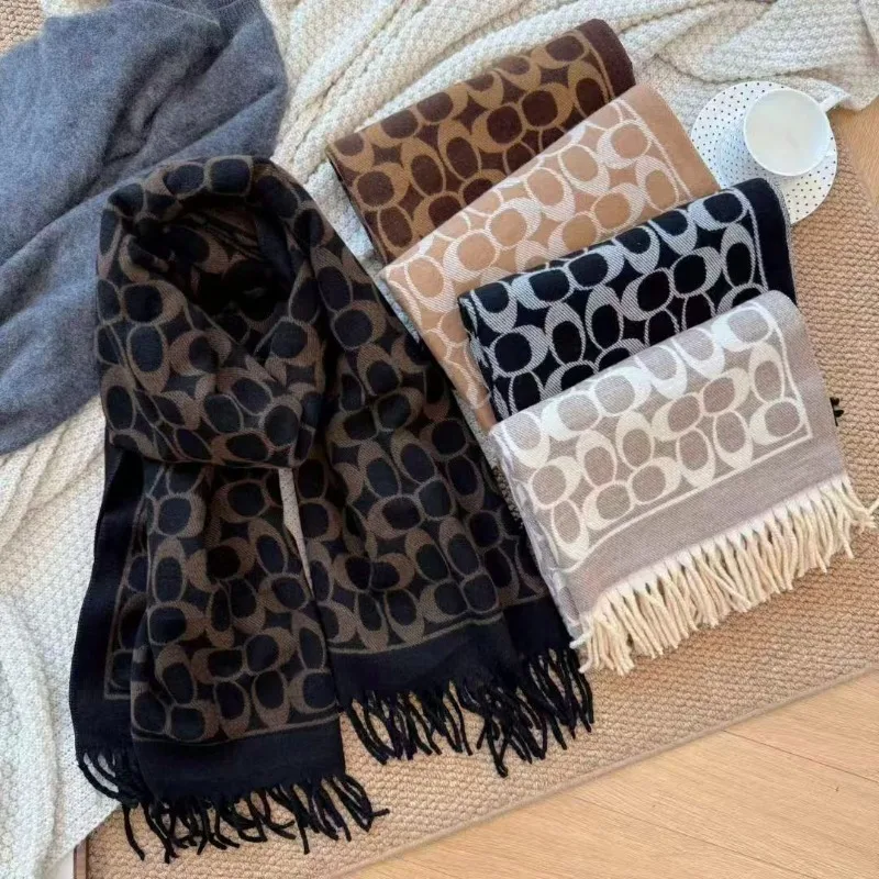 Écharpe d'hiver Double face épaisse en Faux cachemire pour femme, châle en peluche douce doublée de polaire avec longue frange, nouvelle collection 2025