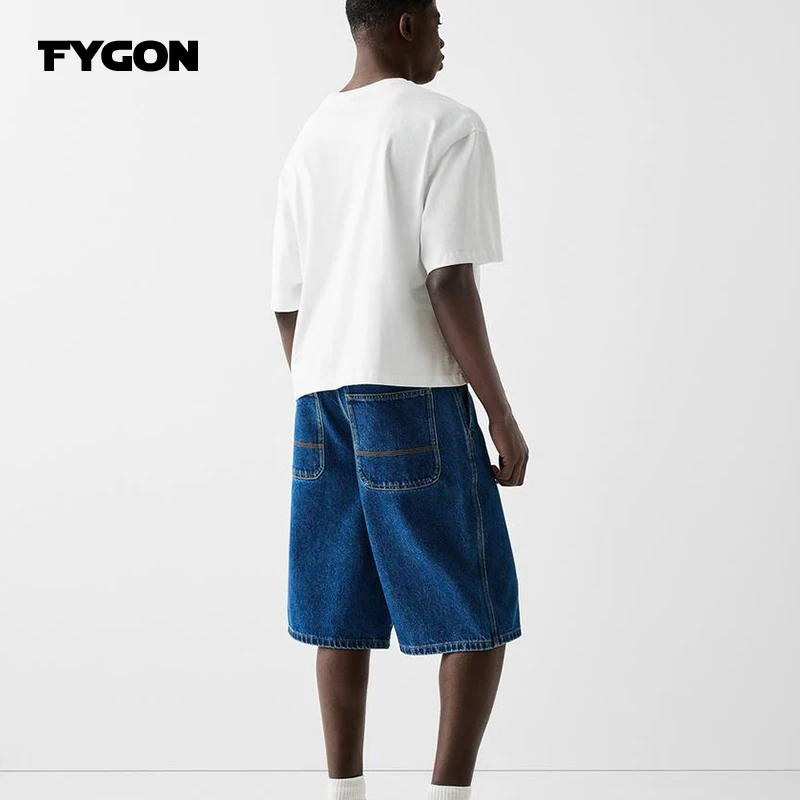 Fygon 2025 Summer Boxy Fit Cropped 100% Cotton T-shirts Oversized O-neck Solid Color Basic Short Sleeves Street Design Tops