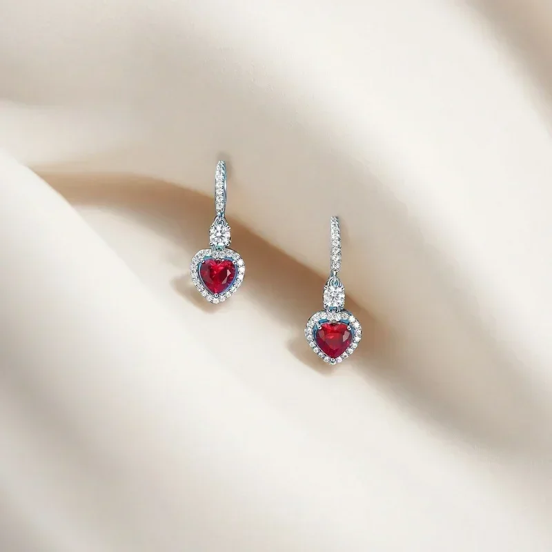 Ruby heart earrings diamonds gracefully  cute  exquisite 925 sterling silver  designer earrings  Selfie real photos of products