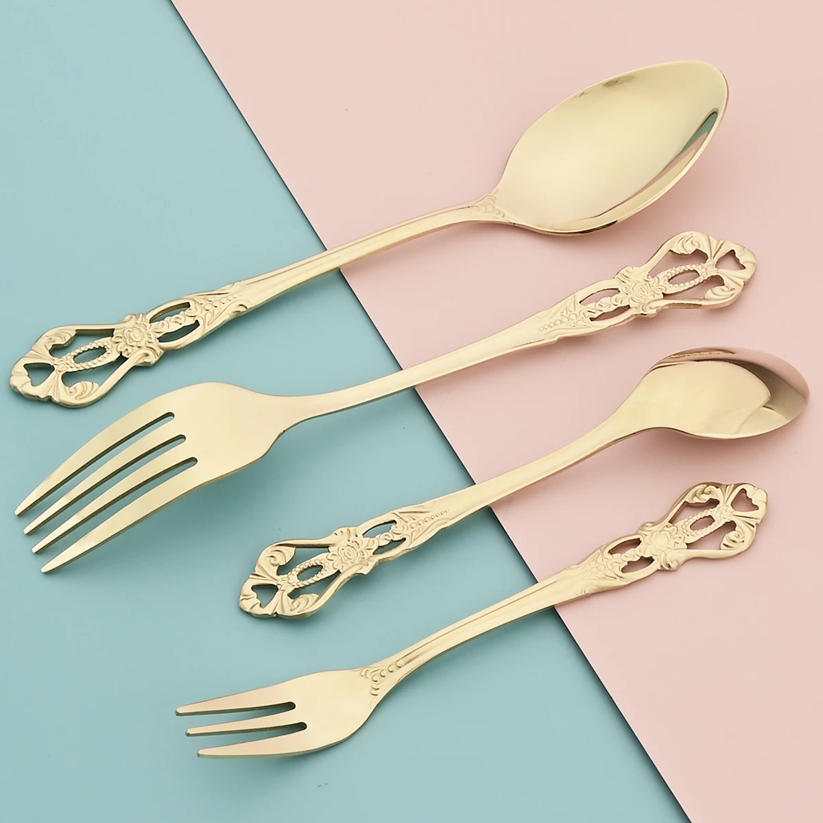 12pcs Royal Tableware Set Stainless Steel Flatware Western Champagne Cutlery Coffee Spoon Fruit Cake Fork Dinnerware Silverware