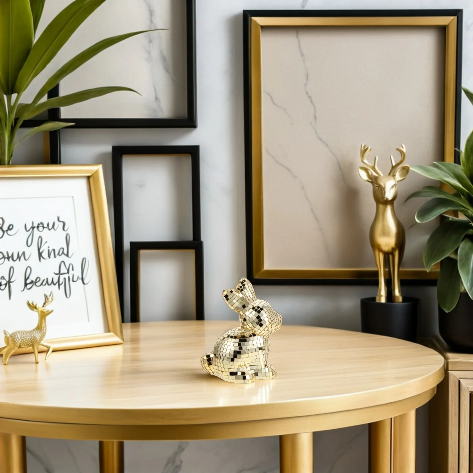 

Glass Disco Rabbit Decoration - Mirrored Bunny Sculpture for Table Centerpiece - Reflective Home Accent Ornament for Living Room