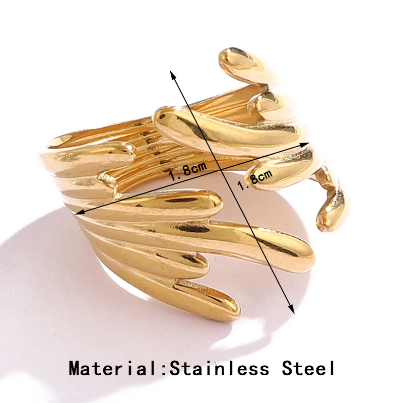 DLHP Irregular Stainless Steel Rings For Women Gold Plated Smooth Wings Wide Adjustable Open Rings 2024 Trend Jewelry Gift Femme
