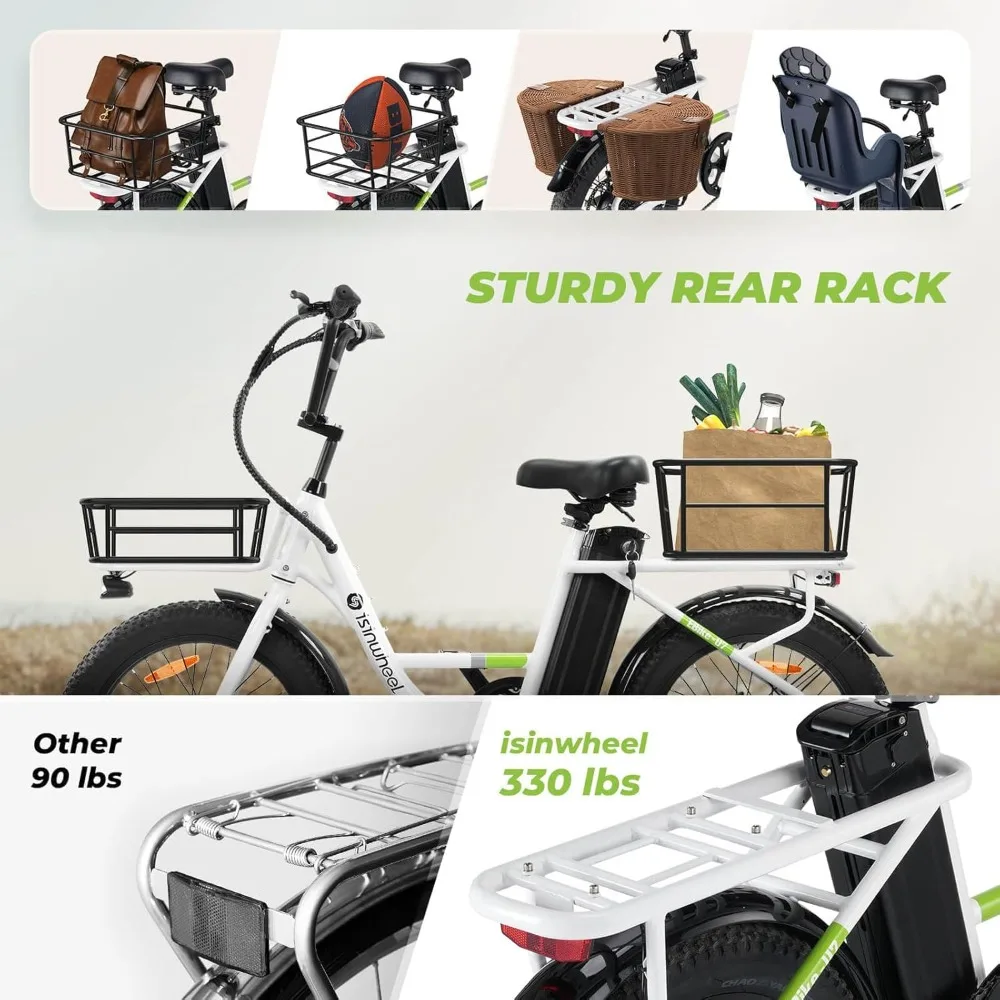 Electric Bike for Adults,Peak 20 mph Cargo Ebike Adult 55 Miles Range E Bike, 7 Speed Gearshift, 20