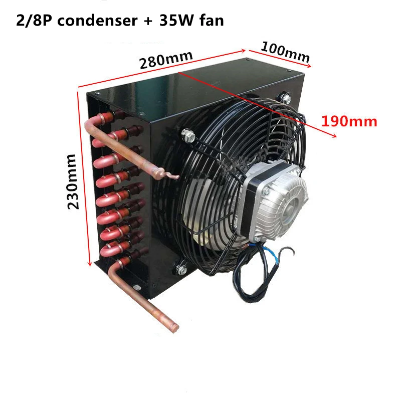 2/8P Condenser 35W Fan Air-cooled Condenser Display Cabinet Small Refrigerator Freezer Cold Storage Copper Tube Evaporator