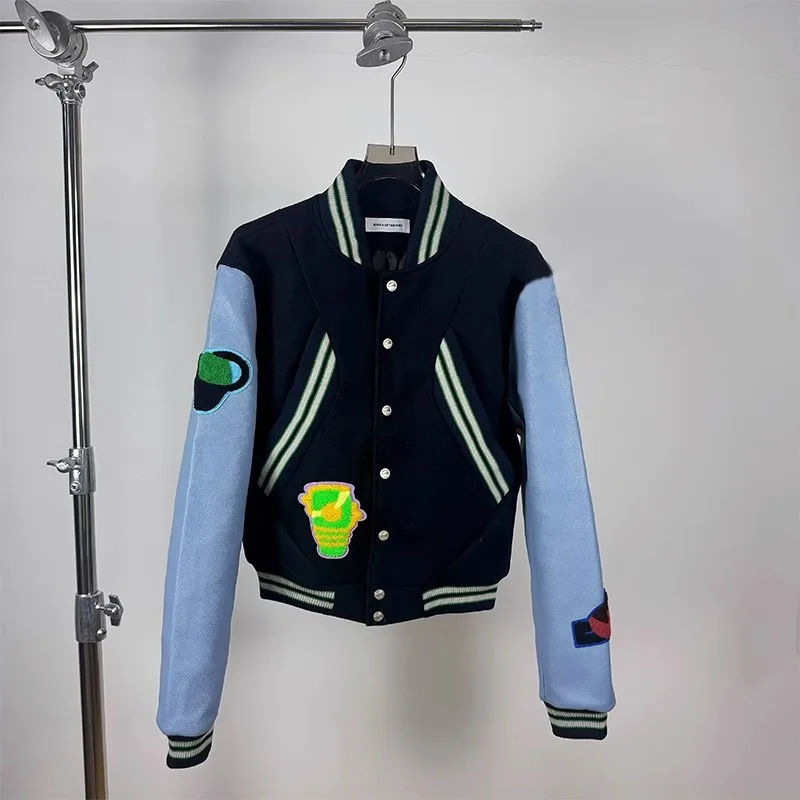 

Retro American Sle Men's Baseball Jaet Autumn Spring Woolen Patchwork Flight Jaet Embroidery Cleanfit Outerwear Coat