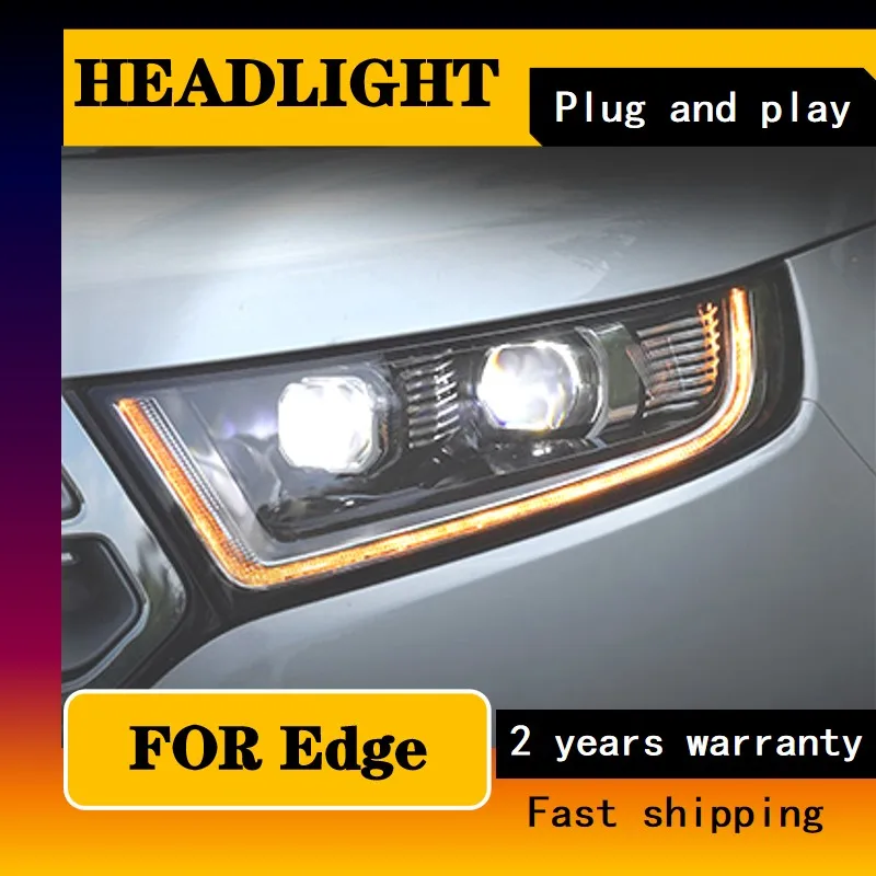 Car Styling Headlights for Ford Edge 2015-2018 for Edge Head Lamp DRL Lens Double Beam H7 HID Xenon Bi Xenon Lens