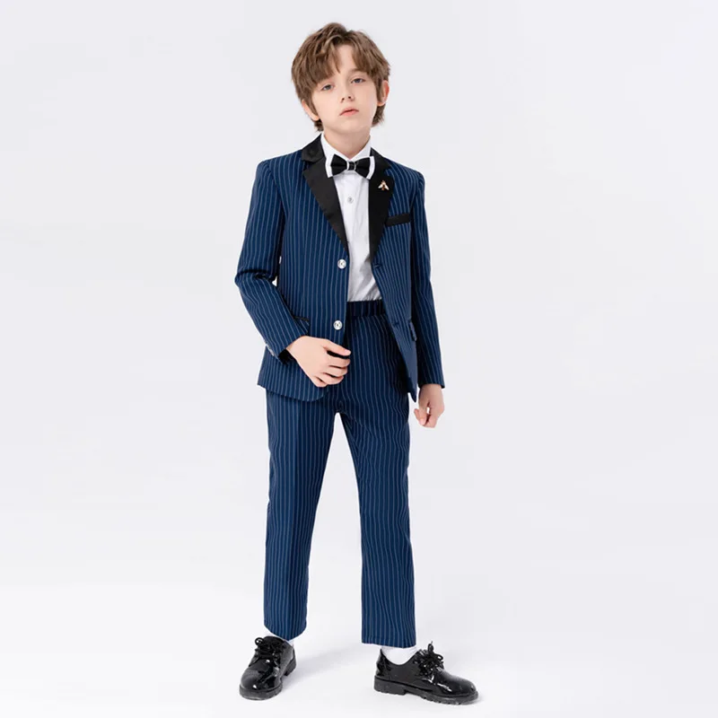 

School Kids Party Jacket Pants Bowtie 3PCS Photography Suit Flower Boys Formal Ceremony Costume Children Birthday Wedding Dress