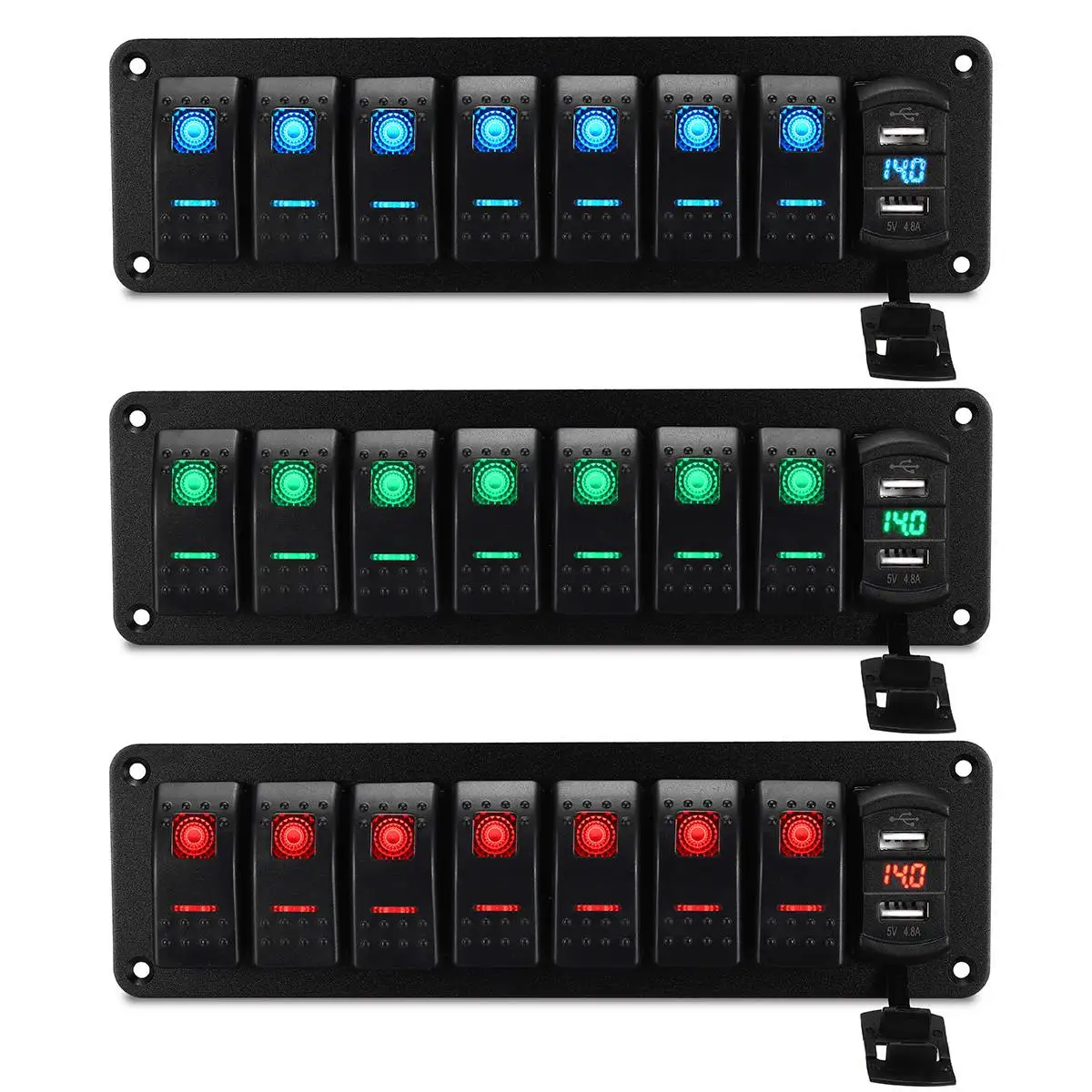 8 Gangs LED Auto Switch Panel 3 In 1 12V/24V Universal Toggle Rocker Switch Control Panel For Truck Caravan Marine UTV ATV SUV