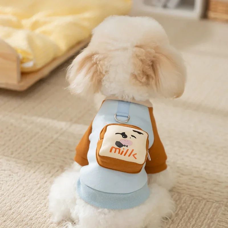 Cute Cartoon Backpack for Dogs Autumn and Winter Two Leg Hoodie for Cats Thin Velvet Warm Teddy Pet Clothes Puppy Clothes