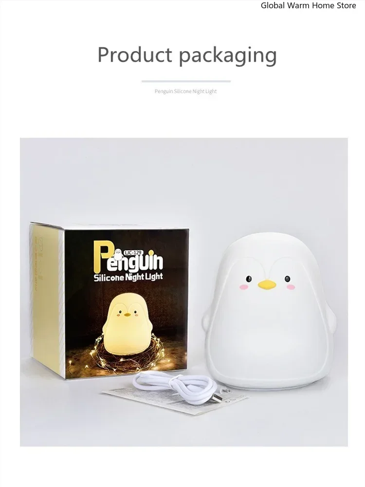 Hadiah Gratis! Penguin Sensor Sentuh LED Lampu Malam Lucu Lampu Darurat Isi Ulang untuk Lampu Dekorasi Ruangan Lampu Anime Anak-anak