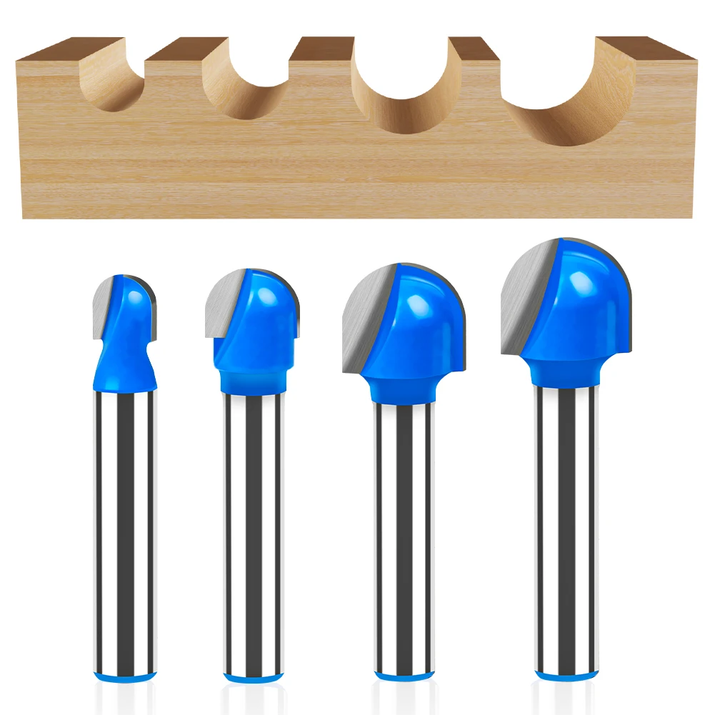 1-8pcs 6mm 1/4in Shank Round Nose Cove Box Router Bit Cutting Diameter Double Flute Core Box Woodworking Tool for Edge Forming