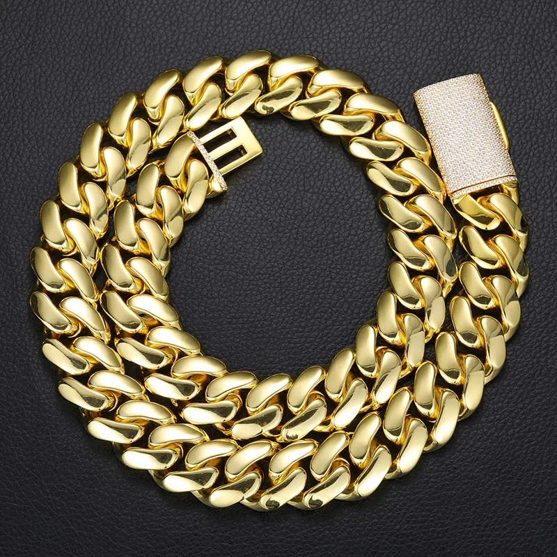 European and American h ip hop new 5 sizes width real gold electroplated copper large Cuban chain inlaid with zircon butt