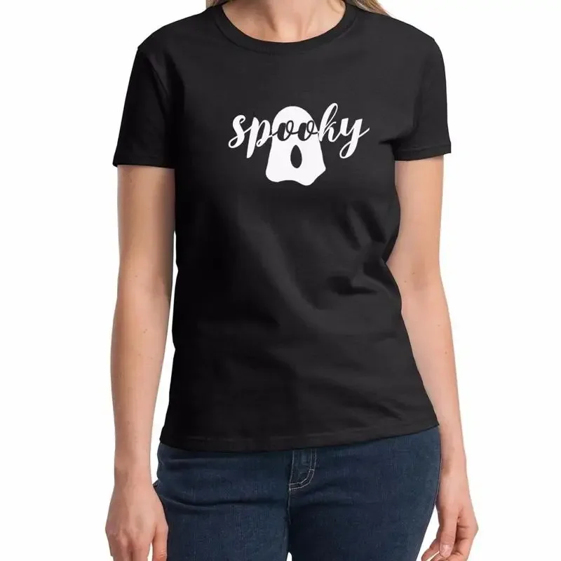 Camiseta espeluznante para mujer, disfraz de fantasma fácil de Halloween, otoño divertido para mujer