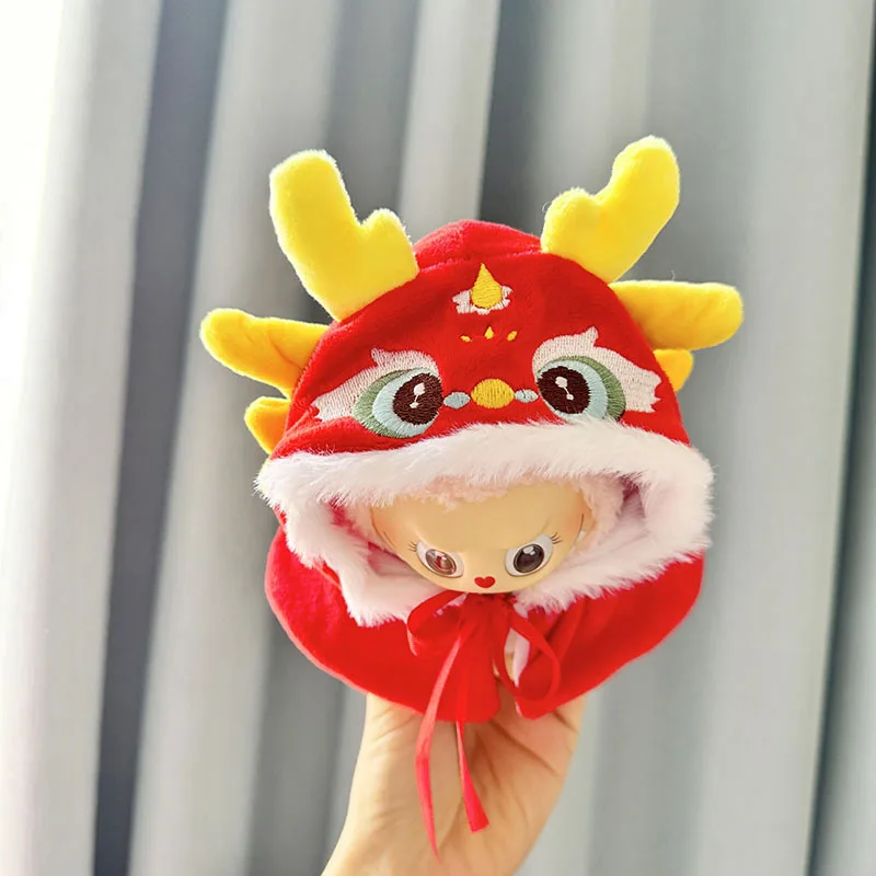 17cm Mini Plush Doll'S Clothes Lion Dance Cape New Year Christmas Cute Labubu I II Idol Dolls Sitting Party Overalls Clothing