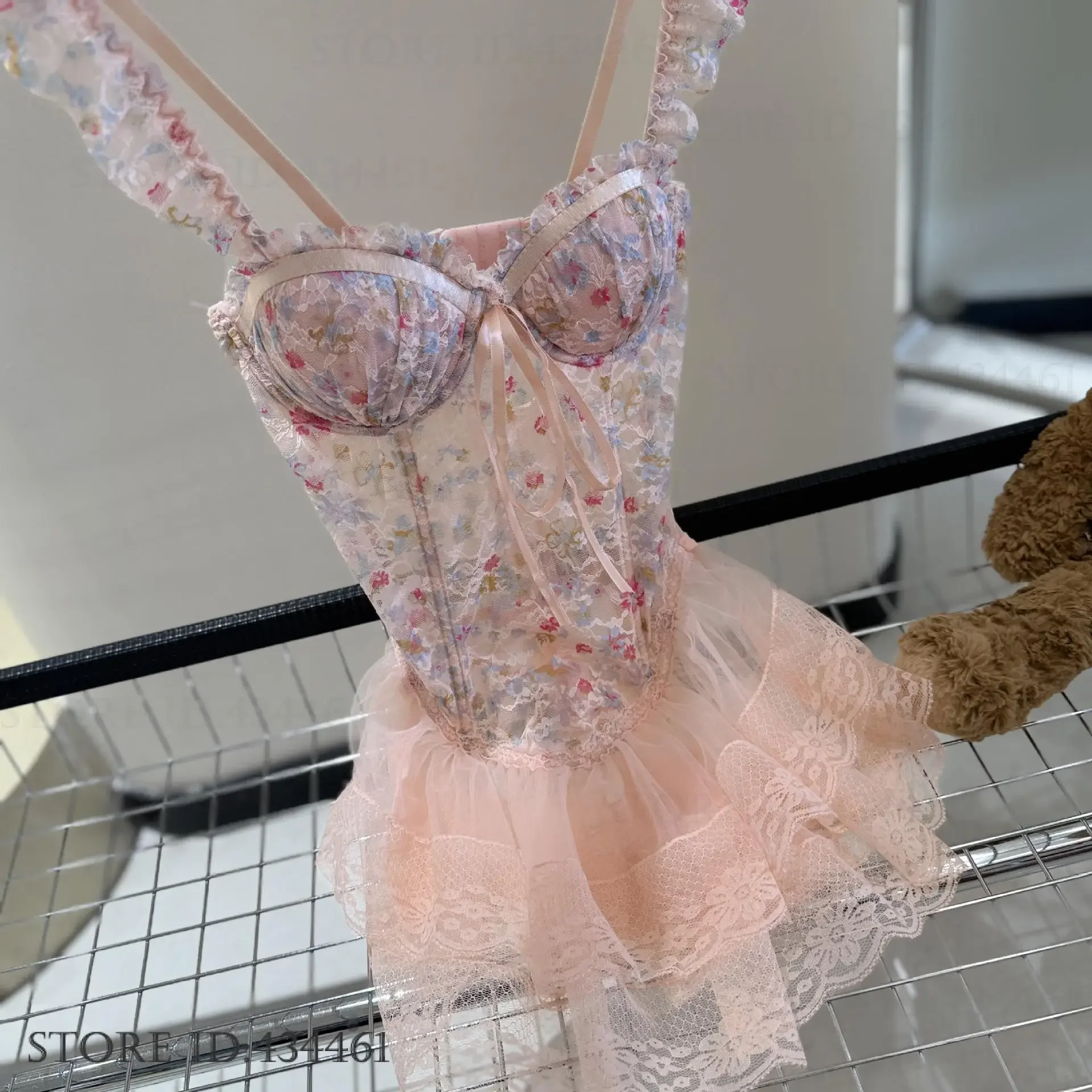 Sexy Lingerie Female Sleepwear Suspender Nightgown Perspective Lace Ballet Tutu Night Dress Sleepwear Sweet Temptation Nighty