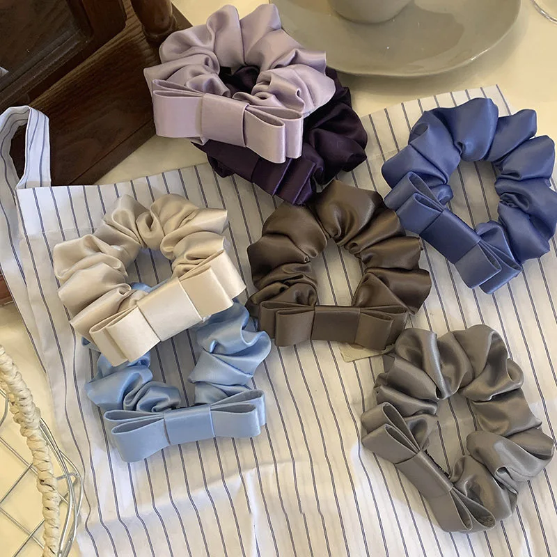 Korea Sweet Bow Hair Scrunchie For Women Elastic Silk Hair Tie Girls Satin Hair Rubber Bands Blue Hair Rope hair accessories