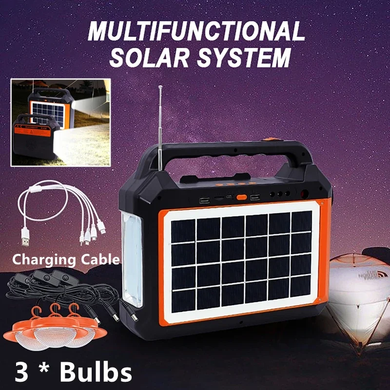 Outdoor Portable Lighting with 3pcs LED Bulbs Small System Energy Storage System Solar Panel Generator Kit for Camping Hiking