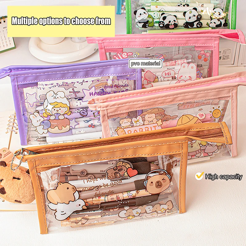 

Creative Capybara Transparent Pencil Case Cartoon Cute Panda Pen Bag Large Capacity Storage Bag School Supplies Kids Gifts