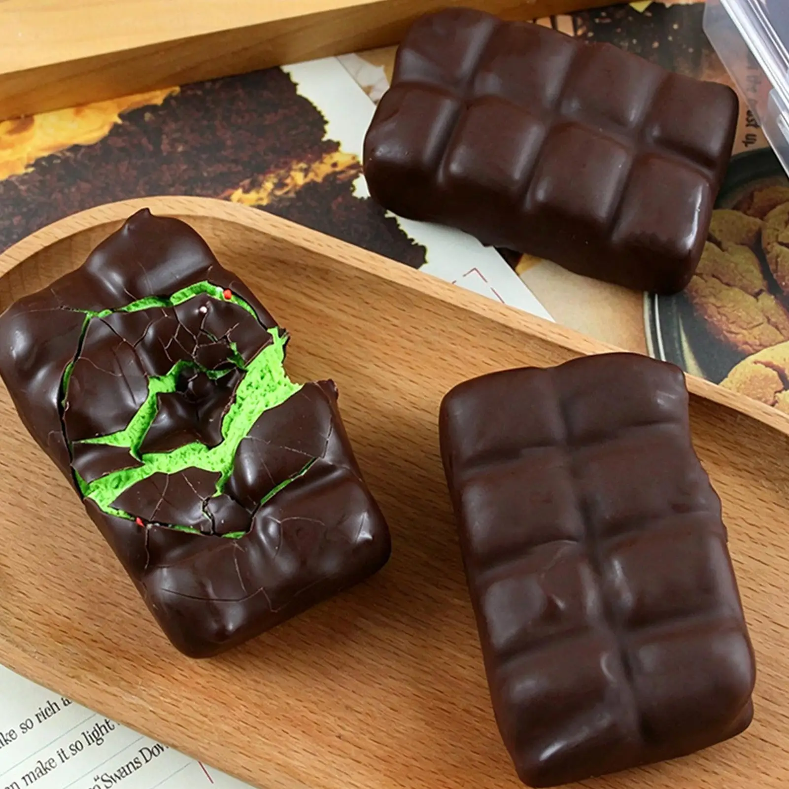 Chocolate Squishy Squeeze Toy Crispy Chocolate Wax Cracking Stress Ball Soft Realistic Food Squeeze Fidget Toy Relieve Stress - view 4