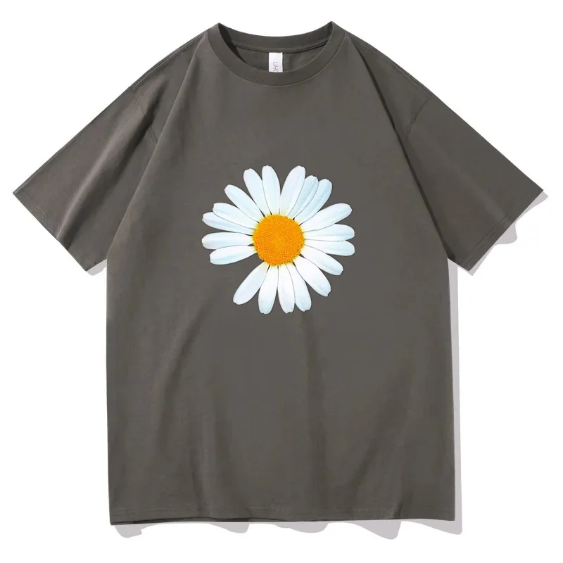 Korean Style Little Daisy Print T-shirt Summer Short Sleeves Sweatshirt Hip Hop Streetwear y2k Vintage Unisex Tshirt Fans Gift