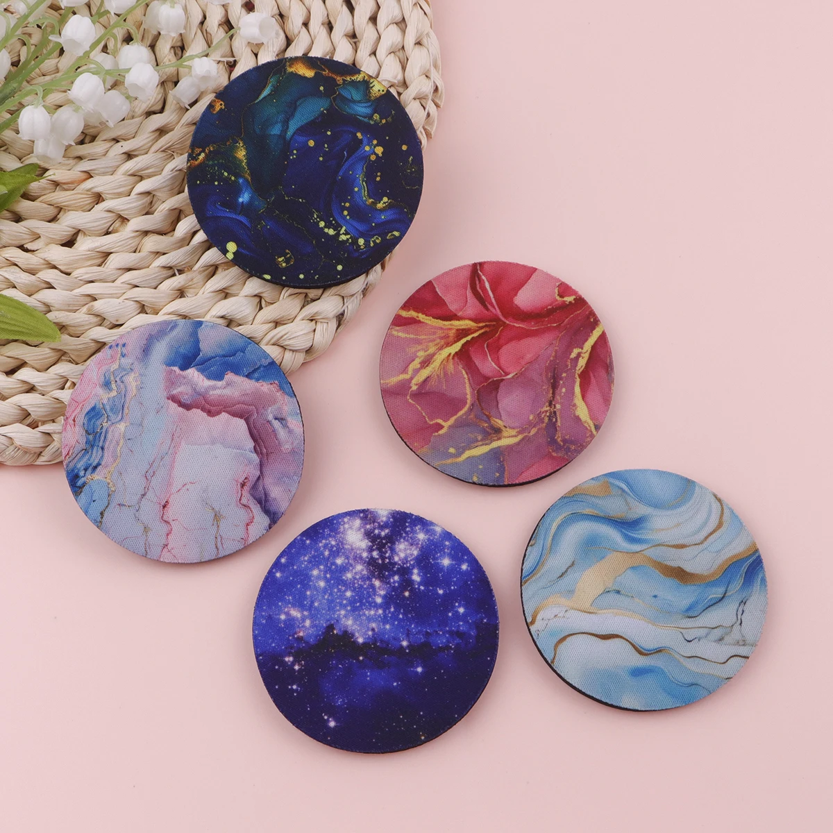 Marble pattern Car Coasters Starry Sky Rubber Anti Slip Mats Fashion Cloth Water Cup Mats Kitchen Supplies Two Pieces Per Set