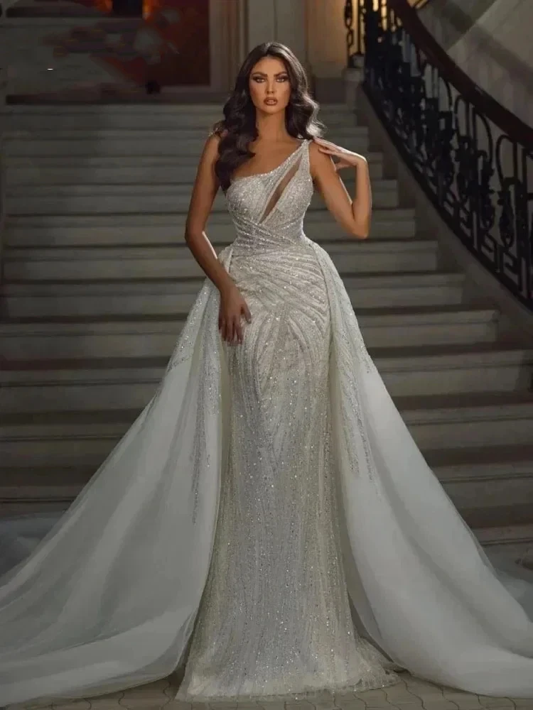 Customized Luxury Mermaid Lace Women's Wedding Dress Sexy Off Shoulder Strap Detachable Skirt New Bridal Dress Vestido De Novia