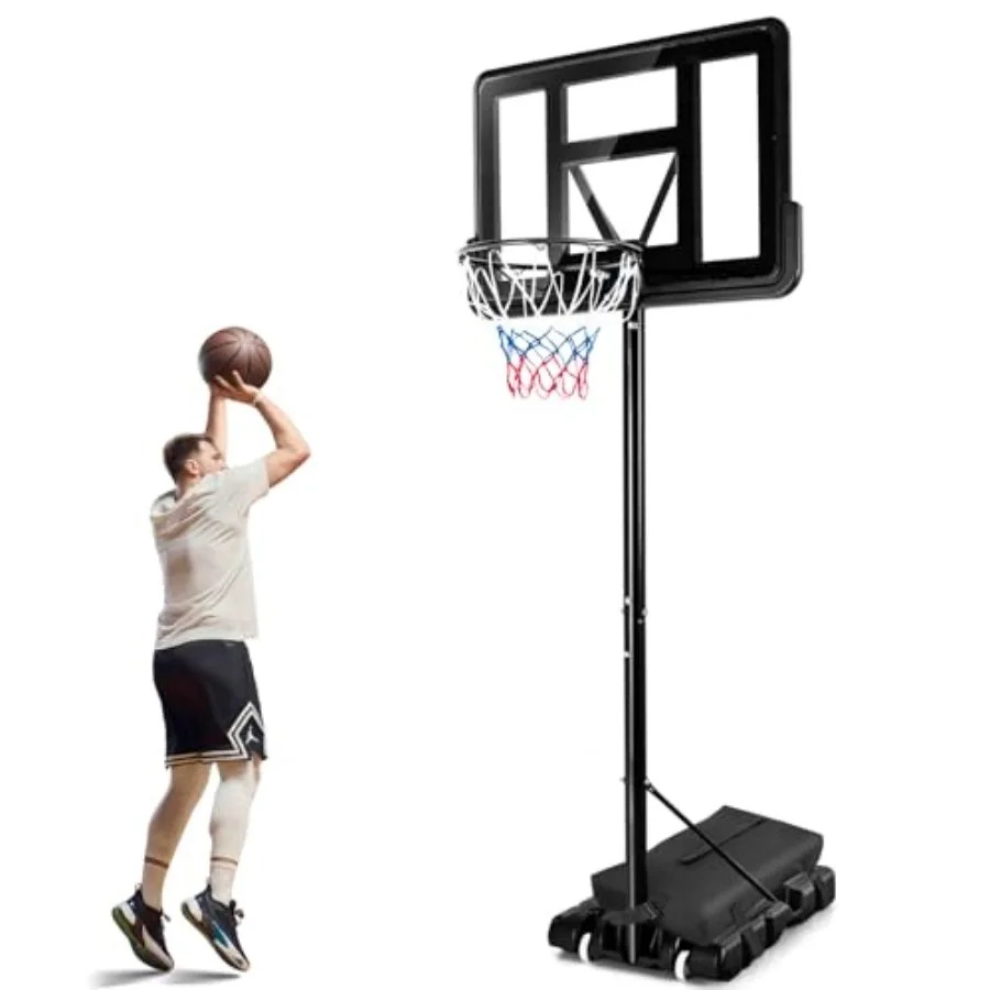 Tragbarer Basketballkorb für den Außenbereich, höhenverstellbares Basketballtorsystem mit 43,5-Rückwand und befüllbarer Sandsackbasis für Adu
