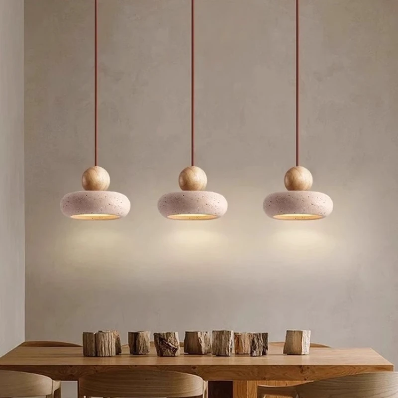 SJ Cave Stone LED Pendant Lights Fixtures Yellow Travertine Restaurant Bedroom Living Room Modern Hanging Lamp Chandelier view 4