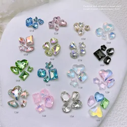 30pcs Colorful Pointed Bottom Crystal Diamonds Nail Decoration Shiny Butterfly Fat Square Peach Heart Mixed Manicure Accessories
