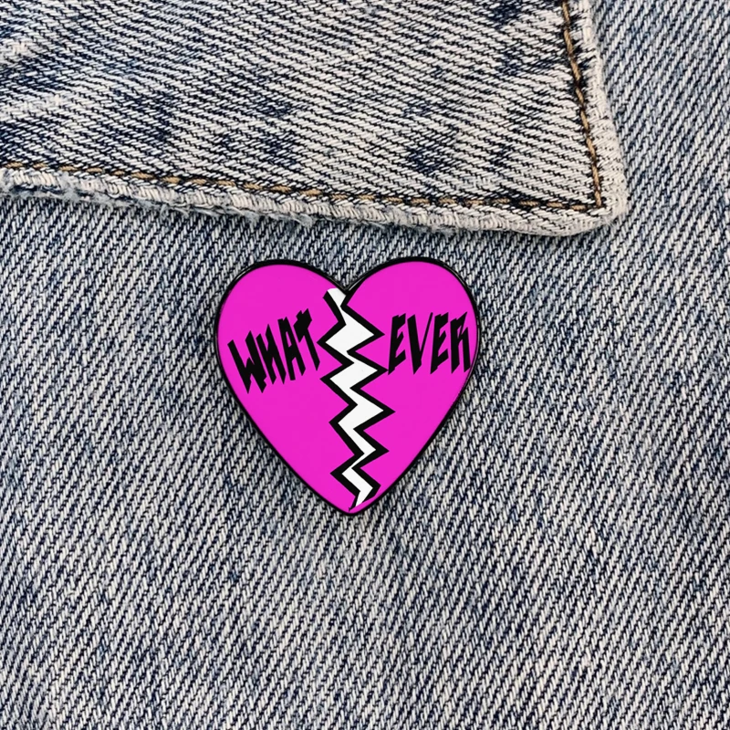 Whatever Broken Heart-shaped Pin Funny vintage Brooches Shirt Lapel teacher Bag Cute Badge Cartoon pins for women