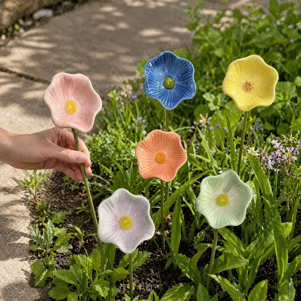 Colorful Flower Ceramic Pollinator Watering Station Bee Feeder Butterfly Bird Bath Garden Stake Yard Art Decor Nature Lover Gift view 2