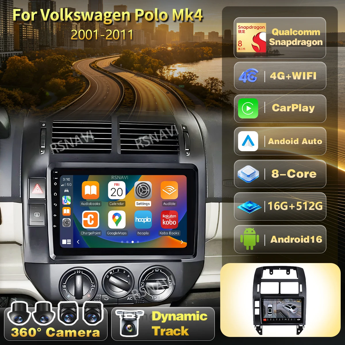 Plug and Play Android 16 Qualcomm 2K QLED Screen Car Radio Player For Volkswagen Polo Mk4 2001 - 2011 Carplay Auto Head Unit GPS
