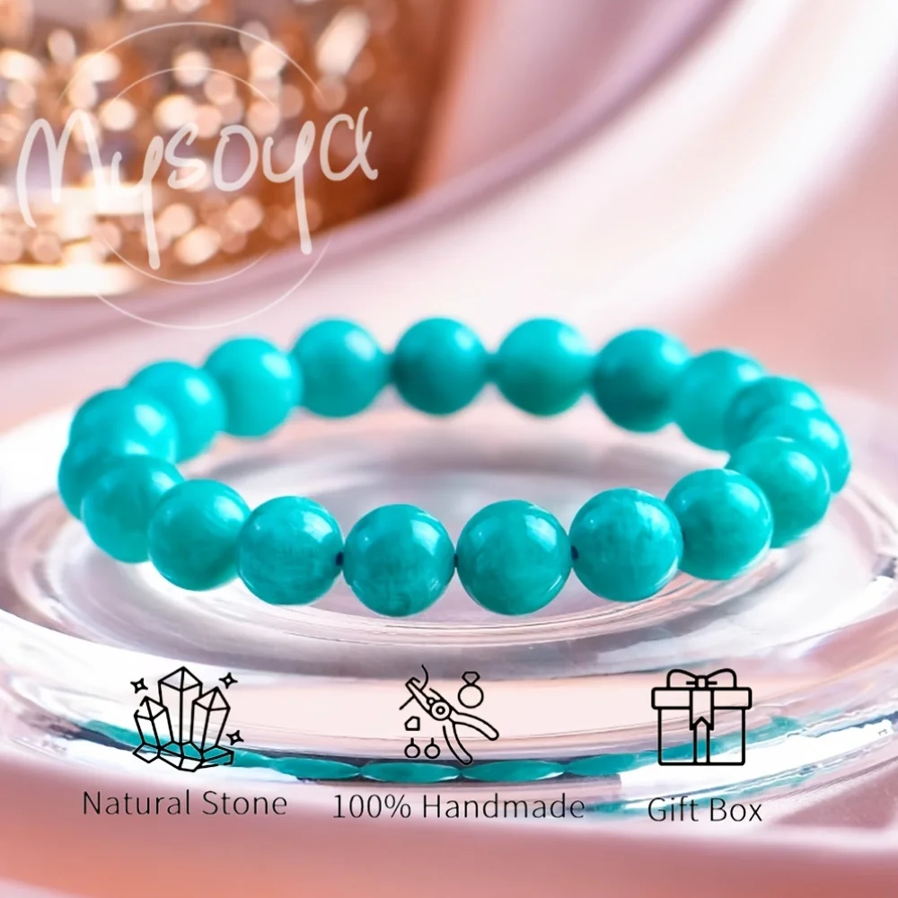 

Браслет из натуральных бусин амазонита MYSOYA Premium Natural Old Mine в подарочной коробке, подарок на день рождения, подарок на День святого Валентина, подарок на годовщину