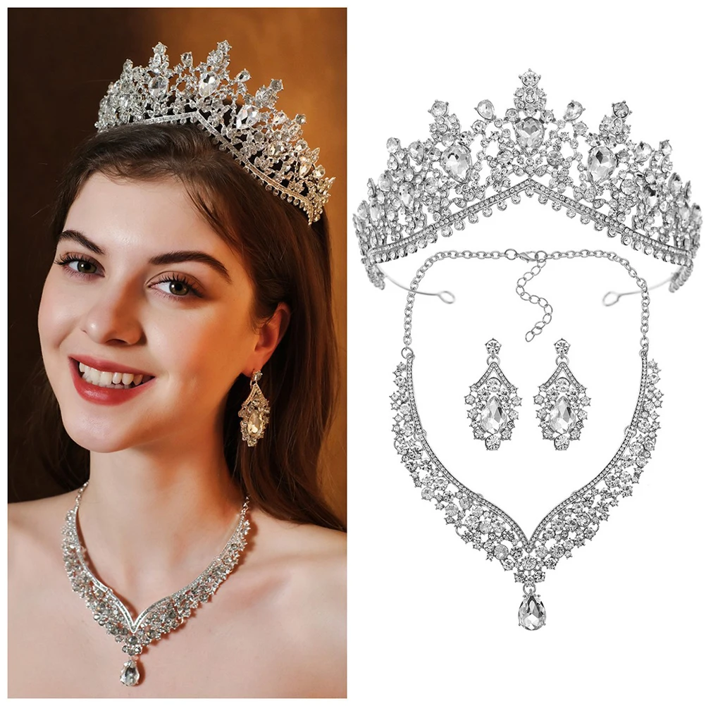 لؤلؤة تاج اكسسوارات الزفاف حجر الراين الزفاف الشعر الكرمة طقم من الحلقان ارتفع الذهب مأدبة حفلة موسيقية عيد الحب هدية النساء