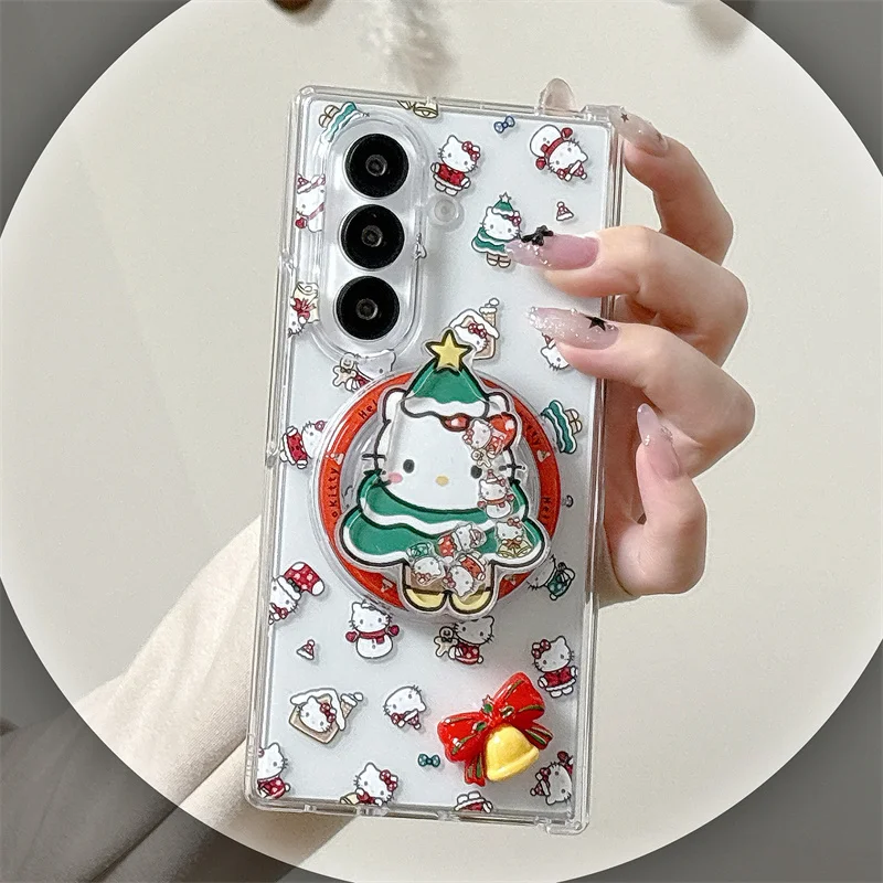 الكورية لطيف عيد الميلاد Hellokitty المغناطيسي قضية الهاتف لسامسونج غالاكسي Z أضعاف 7 6 5 غطاء مع سلسلة حامل لحالات Magsafe Ca