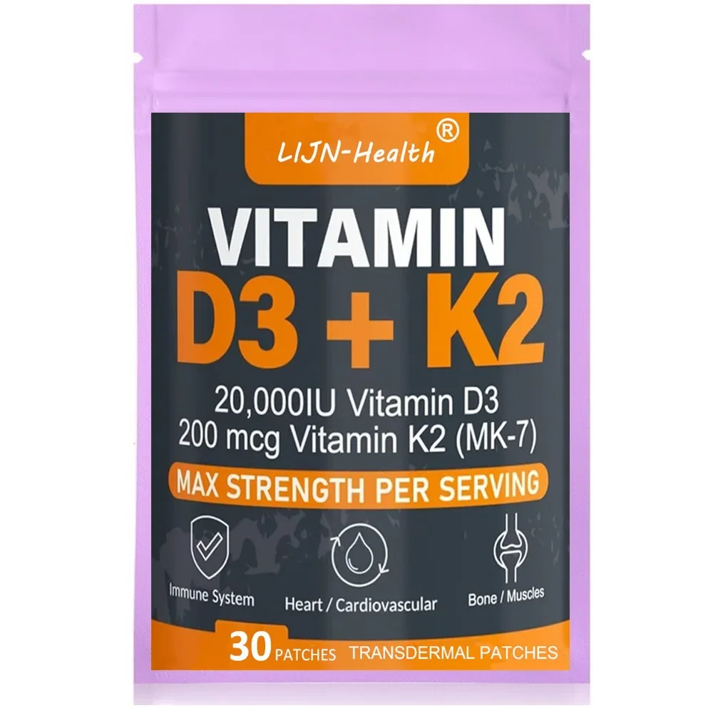 

30 Patches Vitamin D3 & K2 Transdermal Patches Support Strong Bones & Muscle, Calcium Absorption & Immune Health