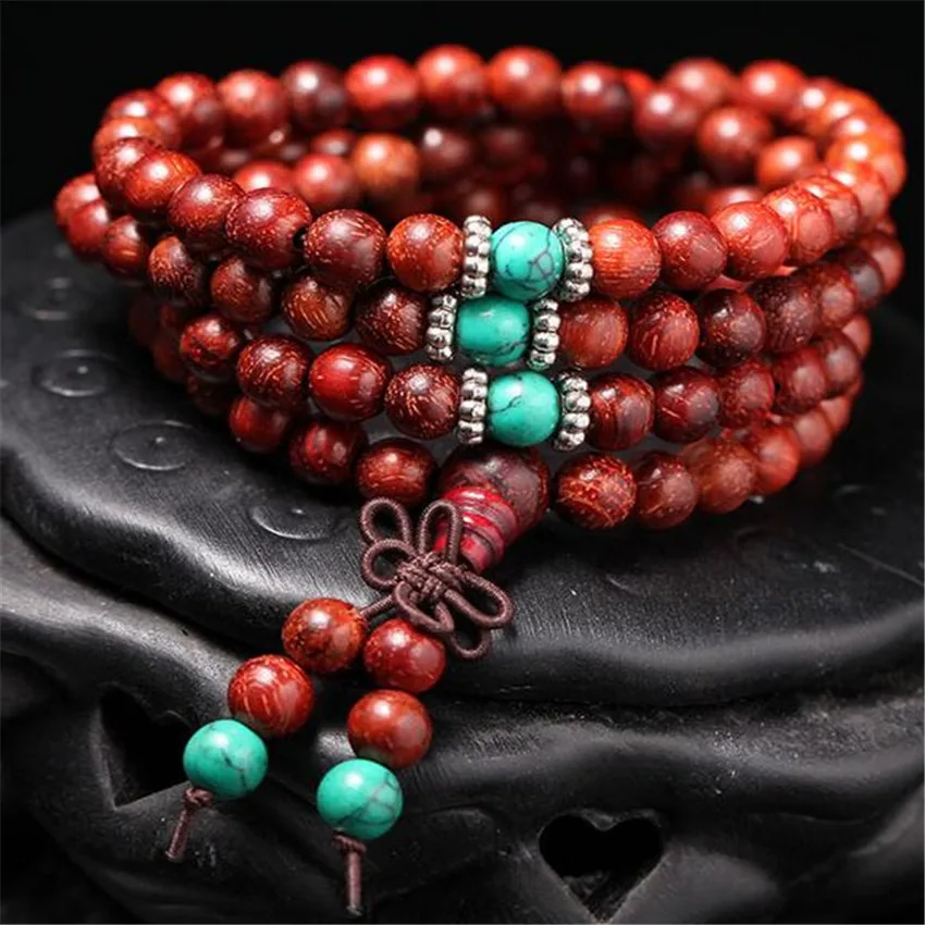 Bracelet Women Unique Beaded Adjustable Bangle Eco-friendly Link Teens Turquoise 6mm Red Sandalwood Men