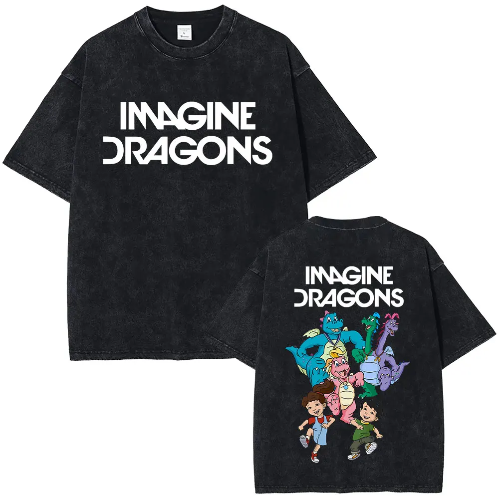 

Washed Vintage Rock Band Imagine Dragons Cartoon Funny Meme T-shirt Loom World Tour T Shirt Men Women Hip Hop Oversized T Shirts