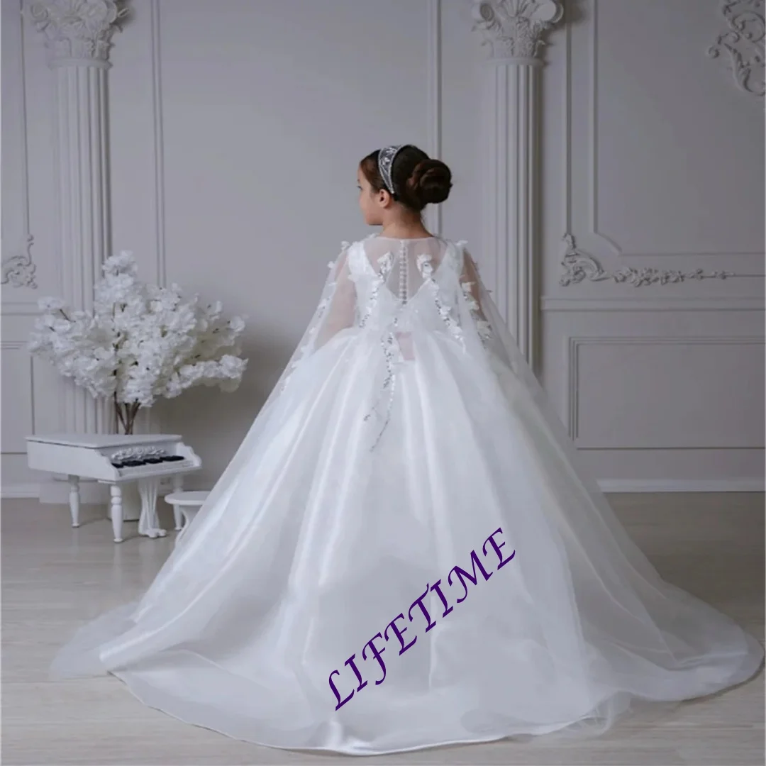 Customized Fluffy Flower Girl Dress Short Sleeves Silver Applique Mesh for Weddings Bridesmaids Evening Parties