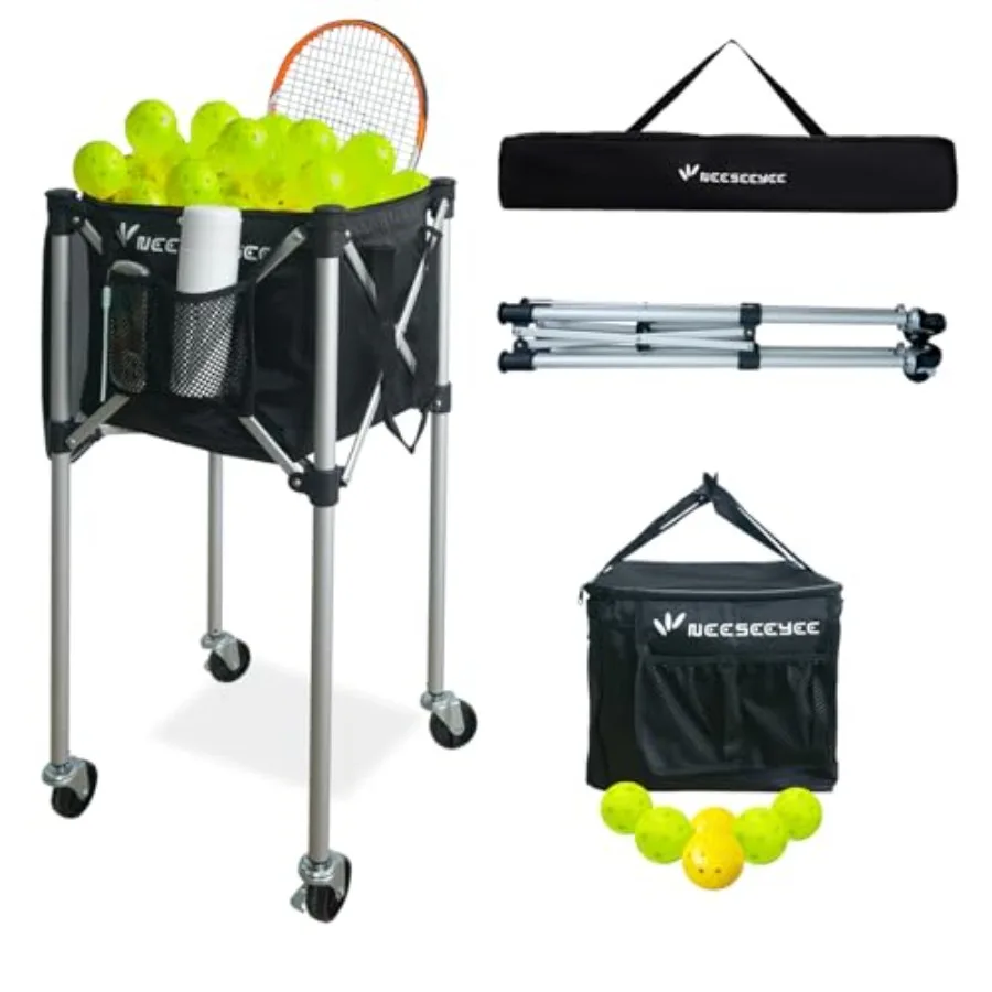 

Portable Tennis Ball Hopper Tennis Ball Basket with Wheels Basket Hold Up to 160 Racquetball Pickleball Baseball Badminton