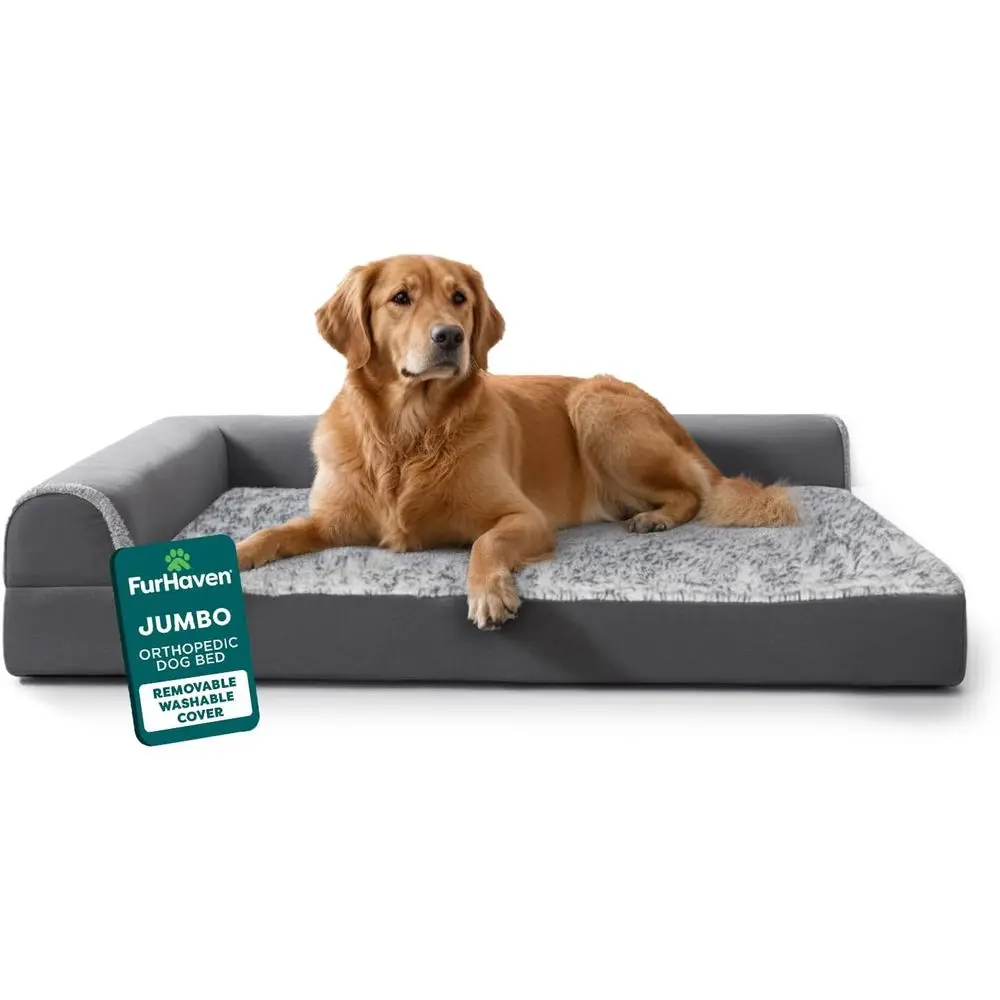 Orthopedic Dog Bed or Large Dogs w/ Removable Bolsters & Washable Cover, or Dogs Up to 95 lbs - Two-Tone Plush aux ur & Suede L