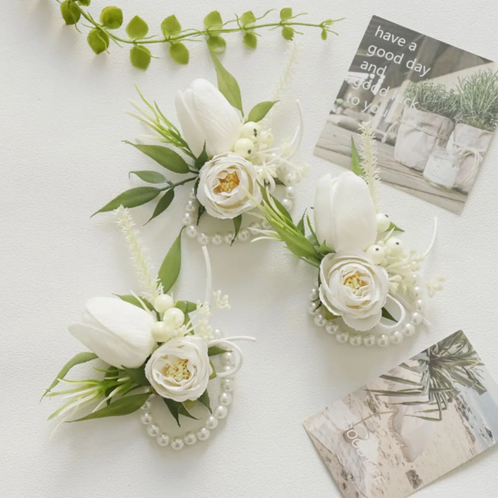 Corsage and Boutonniere Set for Wedding Prom Artificial Rose Flower Homecoming Corsage Wristlet Boutonniere for Men Wedding