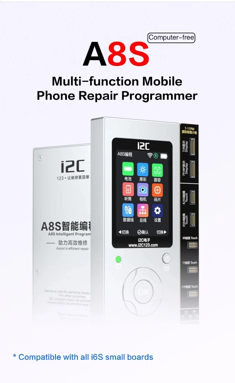 

Программатор i2C A8S для iPhone X 11 12 13 14 15 Pro Max, светочувствительный оригинальный цветной наушник, приемник Face ID, ремонт батареи