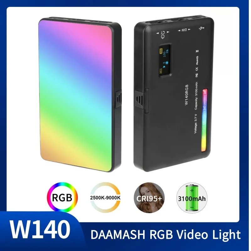 W140 Rechargeable Camera RGB LED Video Light 3100mAh Smartphone Vlog Light Photo Studio Lamp Fill Lighting