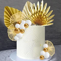 Cake Decoration Balls Gold Palm Leaves Cake Decoration Bohemian White Gold Ball Cake Decoration Boho Party Supplies