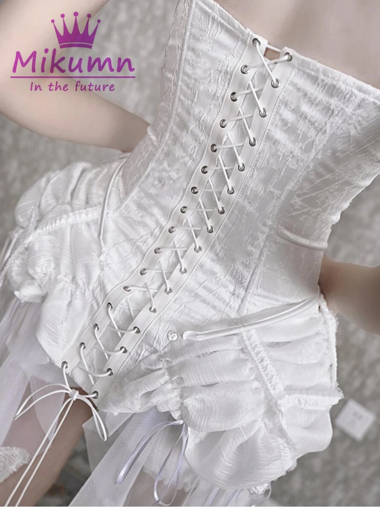 Gothic White Mesh Lace Women Vintage Lace-Up Boned Corsets And Bustiers Fashion Design Sexy Corset Top