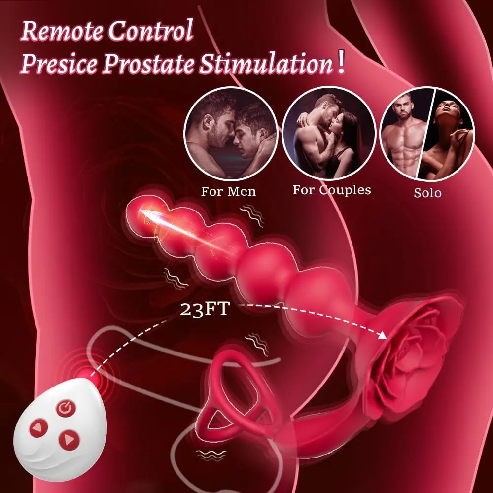 Wibrator erotyczny męski - sztuczny penis - zdalnie sterowany masażer punktu P i prostaty z różą, 10 trybami wibracji i funkcją jednostronnego uderzeń.